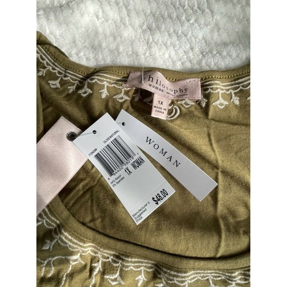 Women’s plus Size 1X blouse Philosophy olive Green embroidery on the front - Picture 10 of 12